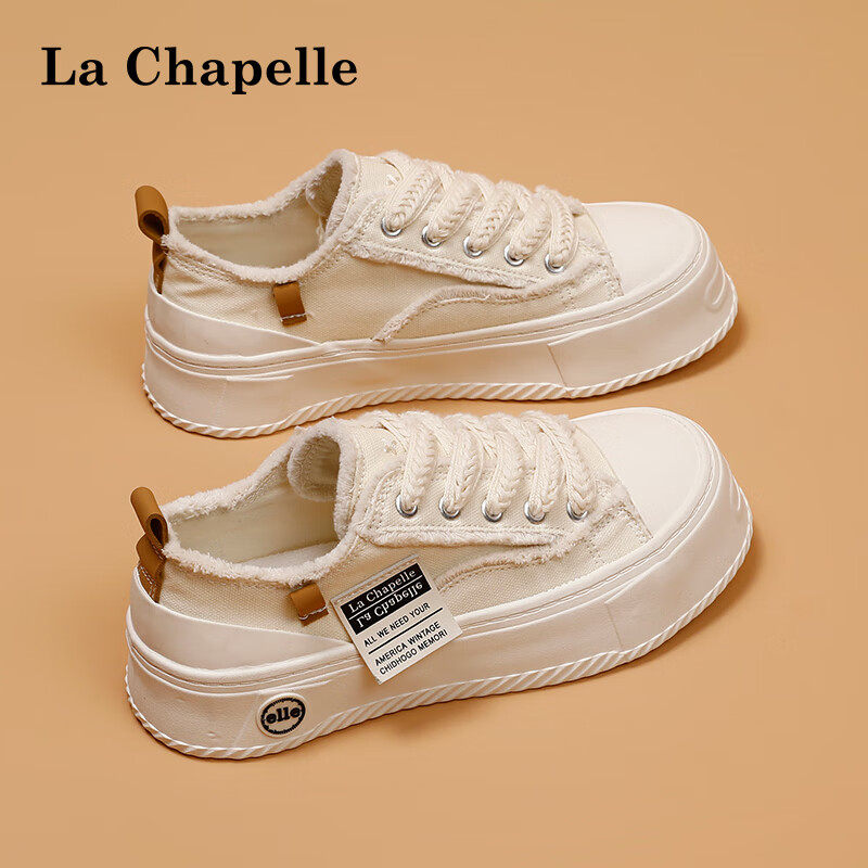 La Chapelle 女鞋帆布鞋女夏季透气单鞋百搭潮流小白鞋轻便 米色 40 99元