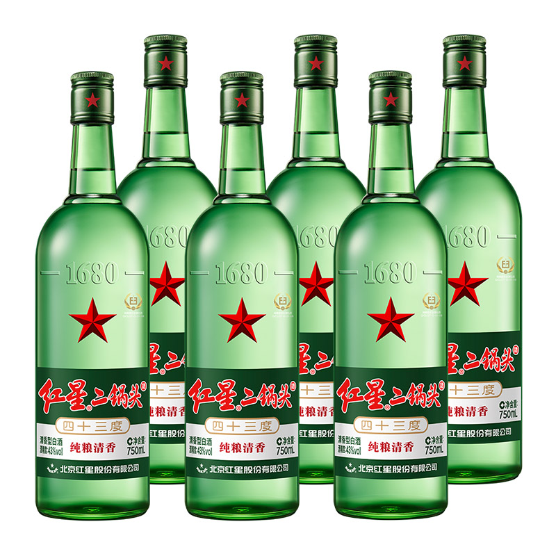 88VIP：红星 二锅头 纯粮清香 绿瓶 43%vol 清香型白酒 140.6元