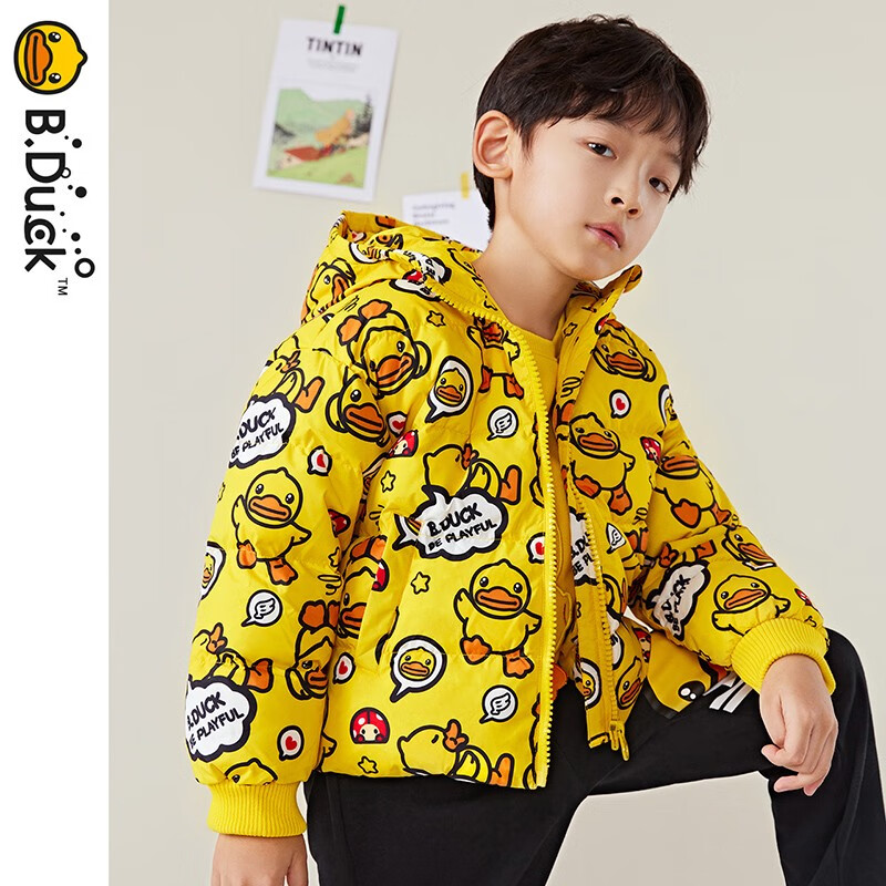 B.Duck 小黄鸭 童装儿童羽绒服新款男童外套冬季女童上衣 阳光黄 120cm 89元（