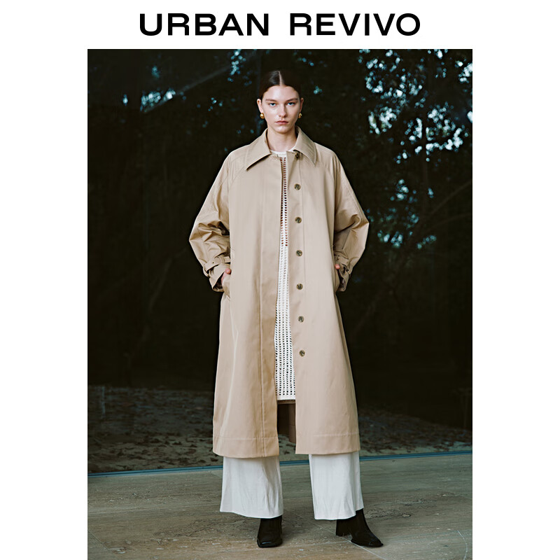 URBAN REVIVO UR2024春季新款女装摩登气质超宽松腰带长款风衣外套UWT140007 701.22