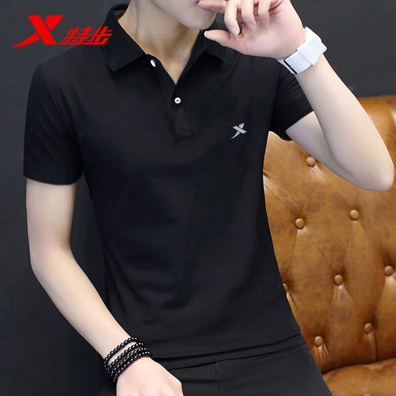 XTEP 特步 短袖男子T恤夏季款POLO衫休闲透气翻领男装运动上衣R 黑色 L 69元（