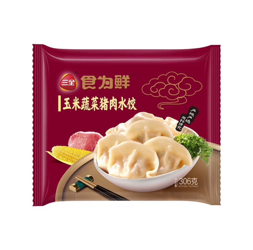 三全 食为鲜玉米猪肉水饺306g（任选10件） 4.9元（需买5件，需用券）