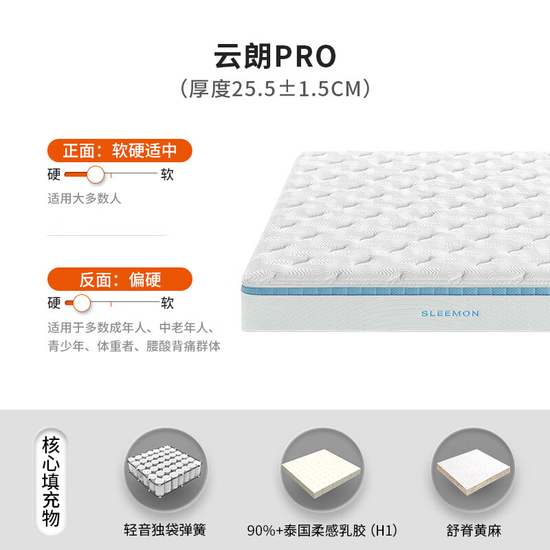 喜临门 云朗pro床垫 泰国乳胶黄麻床垫独袋弹簧床垫 1.5x2米软硬适中 1181.75元 - 86线报