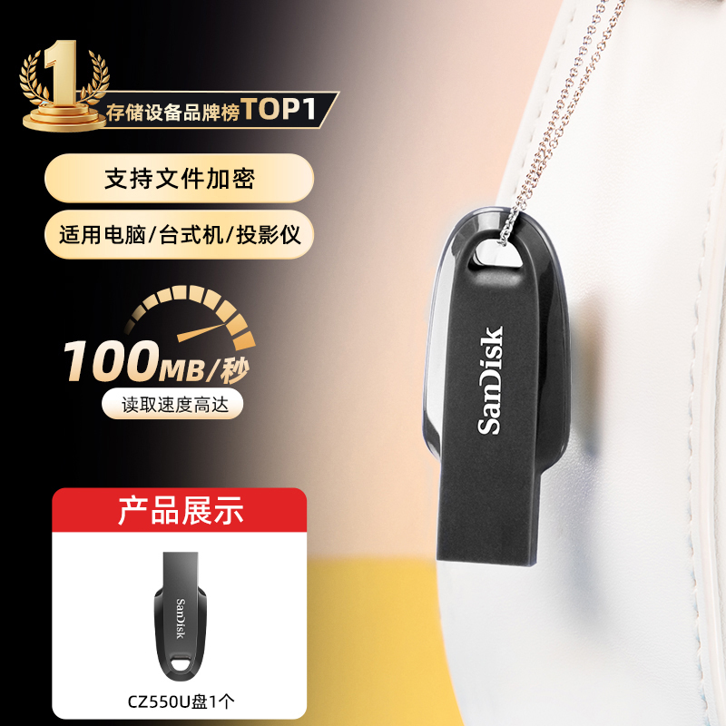 SanDisk 正品U盘大容量128g高速USB3.2加密车载64g优盘官方旗舰店 23.9元