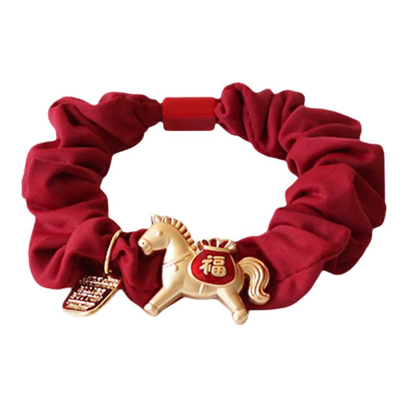 川野 中式新年红小马小肠发圈简约高级感橡皮筋高弹力耐用发饰 4.98元