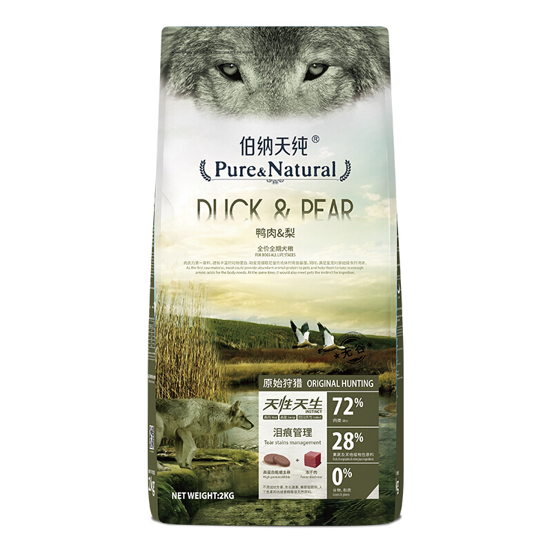 满足爱宠的营养需求、PLUS会员：伯纳天纯 原始狩猎系列 鸭肉梨全犬全阶段狗粮 2kg 156.64元