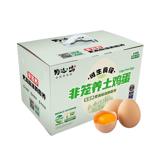 plus会员:野迹·鸣 非笼养土鸡蛋 可生食 1.35kg/30枚礼盒 29.3元