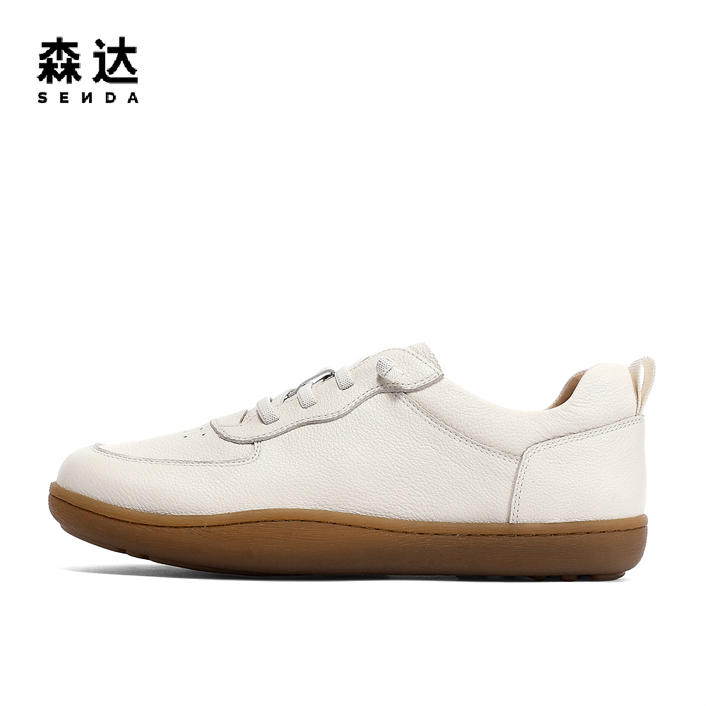 SENDA 森达 可可鞋小白鞋女2023秋新商场同款休闲皮鞋舒适平底鞋4CFG1CM3 304.01