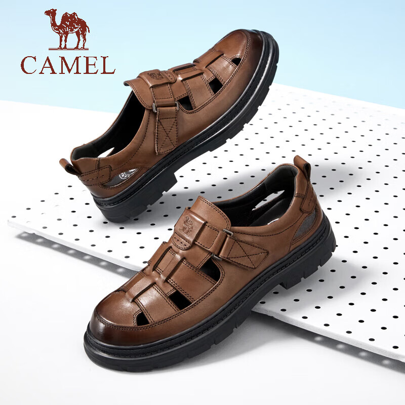 CAMEL 骆驼 男鞋 2024夏季新款商务凉鞋镂空透气柔软耐折舒适通勤休闲皮鞋 G14