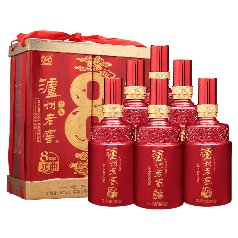 PLUS会员:泸州老窖 八年窖头曲 品藏 浓香型白酒 52度 500ml*2*3 礼盒整箱装 558.3