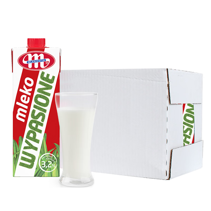 再降价、限地区、PLUS会员：妙可 波兰原装进口 冠军系列 3.2全脂纯牛奶 1L*6