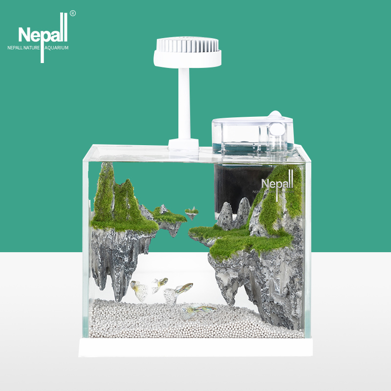 Nepall 超白玻璃智能一体小鱼缸 22cm天空之城款 带过滤LED灯天空之城动画造景
