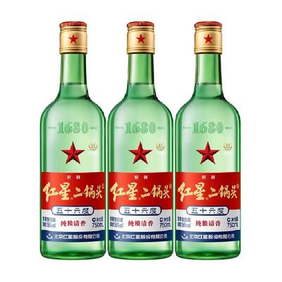 红星二锅头56度750ml*3瓶纯粮 60.36元