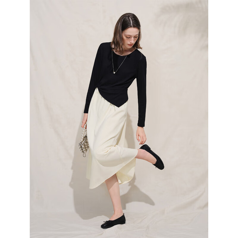 独束 大码女装-法式撞色拼接连衣裙2025秋季通勤裙子 189.5元