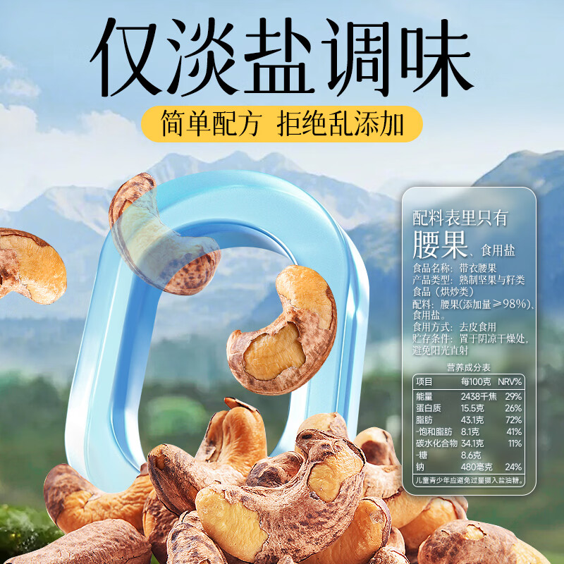 华味亨 带衣腰果505g/袋 大颗粒1斤休闲零食紫衣腰果儿童孕妇坚果 505g*1袋（