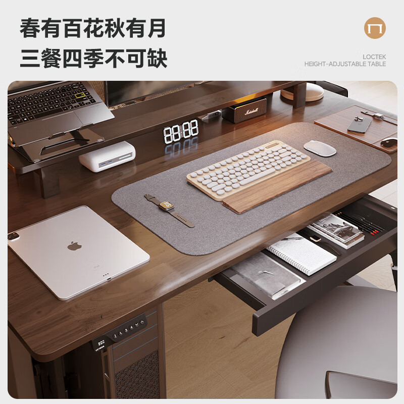 乐歌 电动升降桌电脑桌双电机站立办公家用书桌ES2/1.4m灰胡桃木色套装 1449