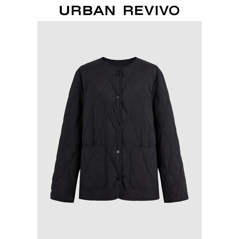 URBAN REVIVO UR2024秋冬女装气质菱格绗缝设计双口袋羽绒服UWM140001 正黑 M 379元