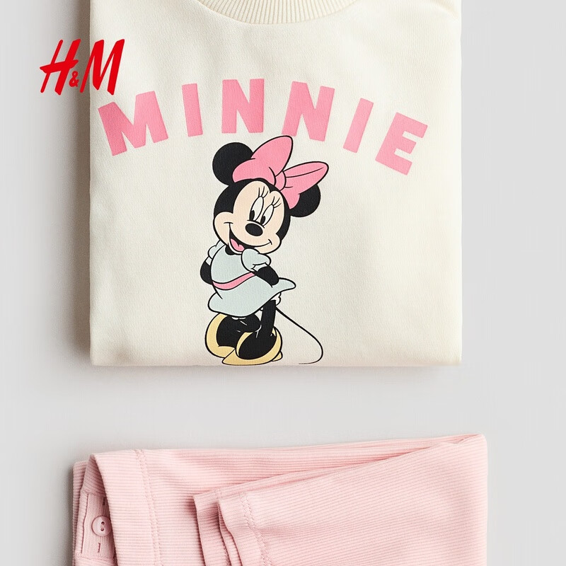 H&M 童装女婴套装2件式米妮长袖卫衣和打底裤1315818 奶油色/米妮老鼠 110 110/56