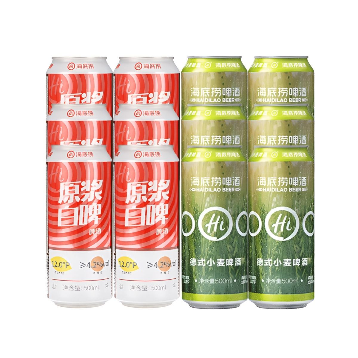 海底捞 原浆啤酒白啤 德式小麦混装各6听啤酒整箱500Ml*12听特价 69元