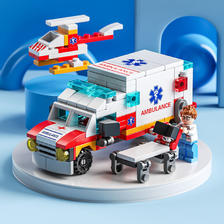 LELE BROTHER 乐乐兄弟 儿童玩具拼装小颗粒积木消防特警救护车拼插模型幼儿