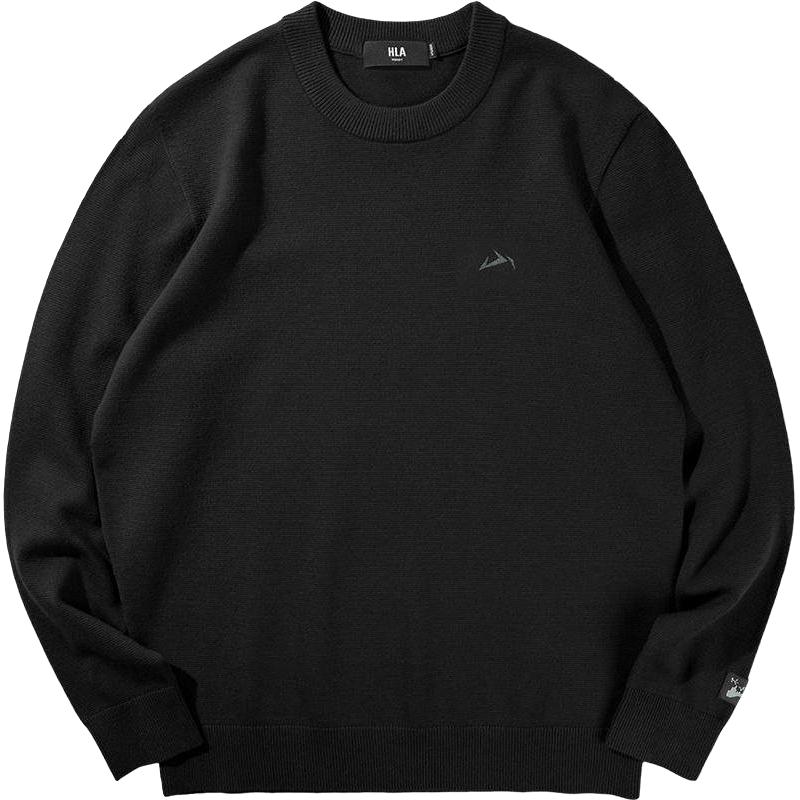 海澜之家 山不在高含羊毛针织衫 保暖刺绣黑色毛衣男士 96.6元