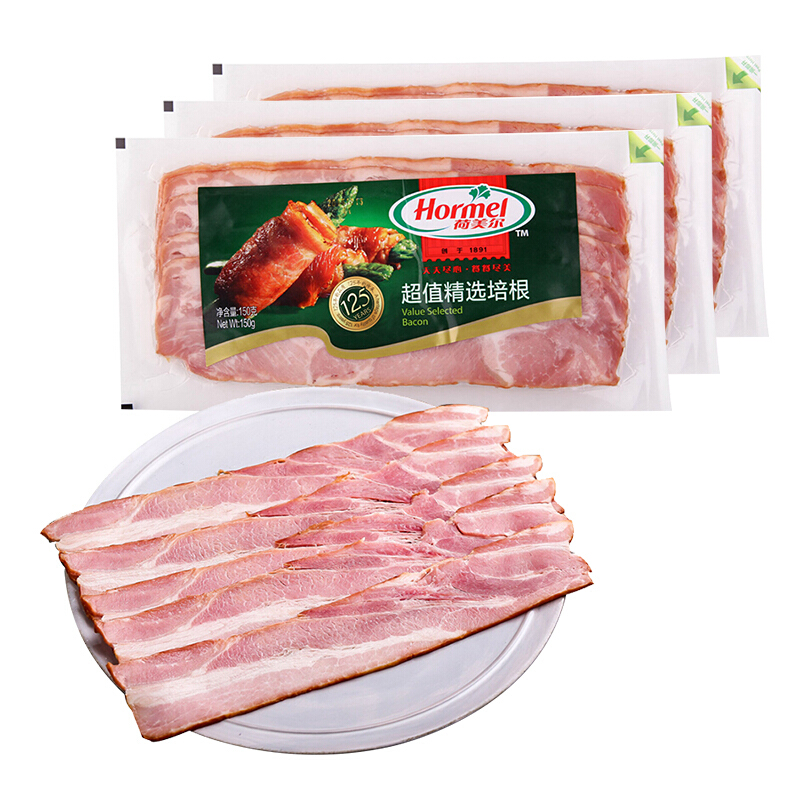 荷美尔 超值精选优级培根150g/袋*3 冷藏猪肉烟熏风味儿童早餐三明治烧烤 17.