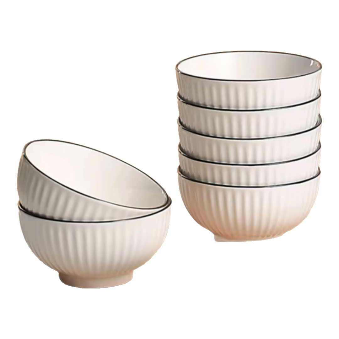 山田竖纹家用高颜值陶瓷餐具4.5英寸米饭碗 山田4.5英寸米饭碗4个装 5元(需
