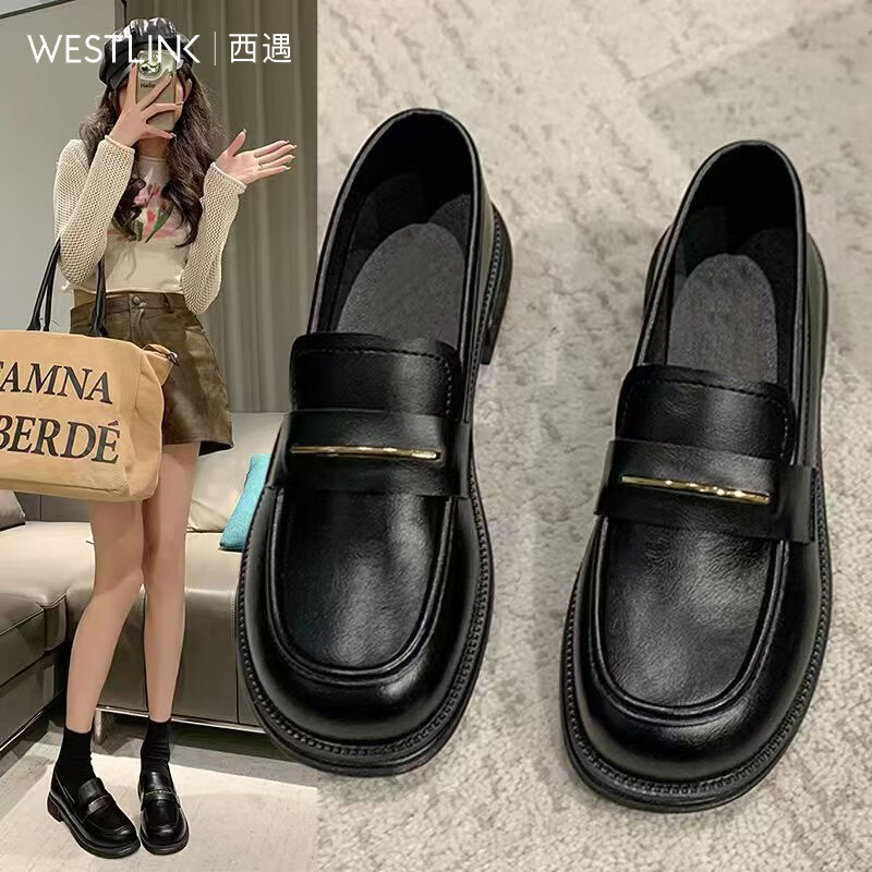 西遇 乐福鞋女2026新款春夏简约法式一脚蹬小皮鞋通勤黑色单鞋 黑色 69.5元