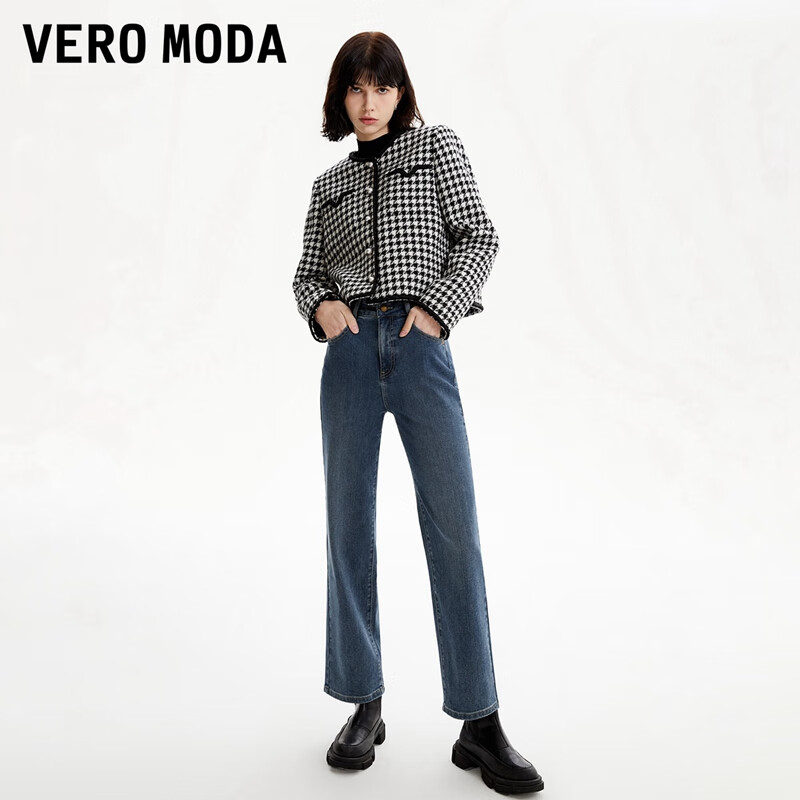 VERO MODA VEROMODA牛仔裤2024早秋休闲舒适直筒高腰九分女 深牛仔蓝色 常规 深牛