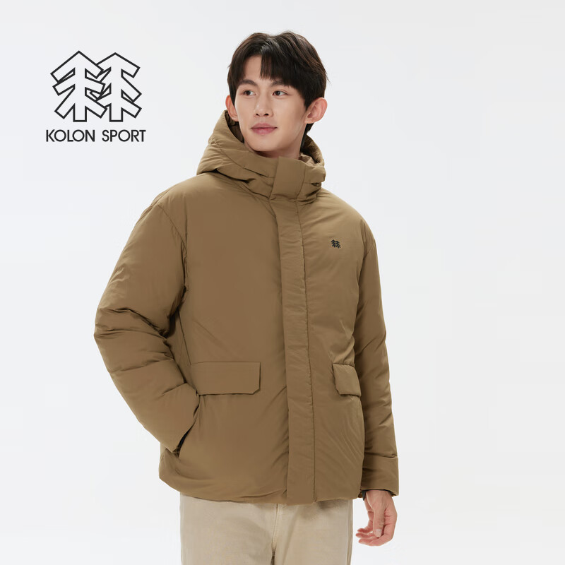 KOLON SPORT 羽绒服 男女同款防风防泼水无缝短款连帽鹅绒服 LUDJ4WTT03-CA 驼色 M 2175元