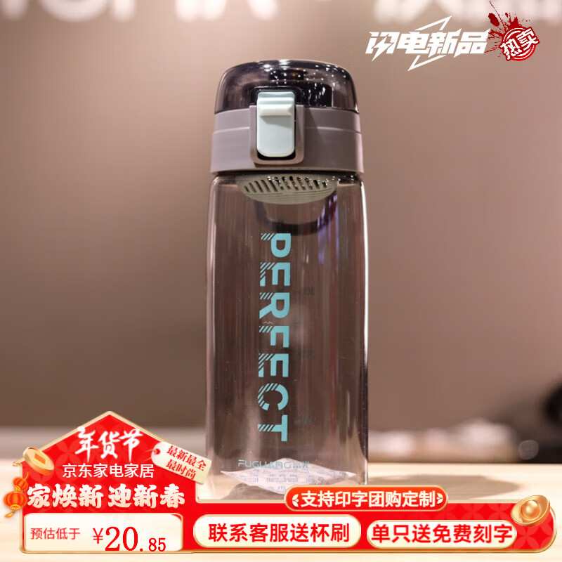 富光 塑料水杯 带茶滤提手 500ml 灰色 10.43元