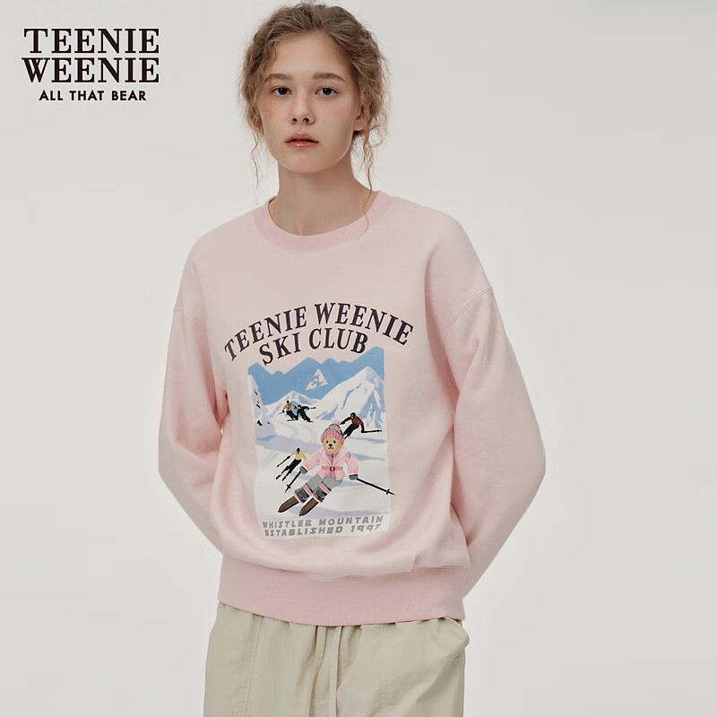 TEENIE WEENIE 小熊女装时尚卫衣冬季简约圆领基础休闲舒适加绒上衣 浅粉色 137