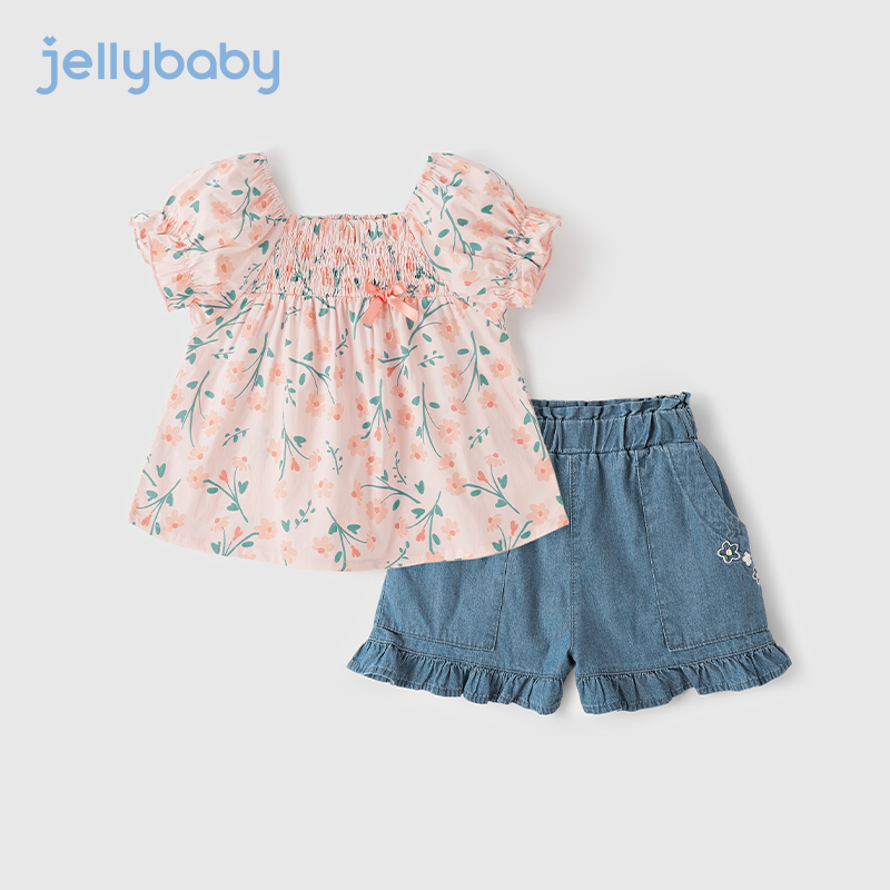 JELLYBABY 2024年夏季女童儿童套装中大童两件套 粉色 80 65元（需用券）
