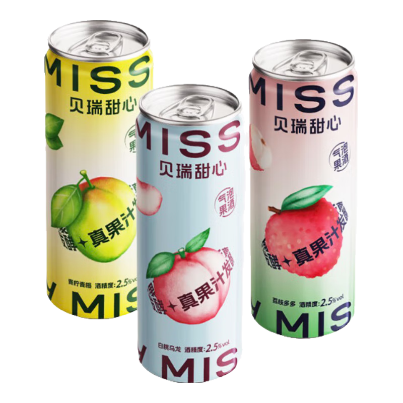 PLUS：MissBerry贝瑞甜心 果酒气泡低糖0脂微醺 330ml*3罐（3口味） 4.8元（需首购