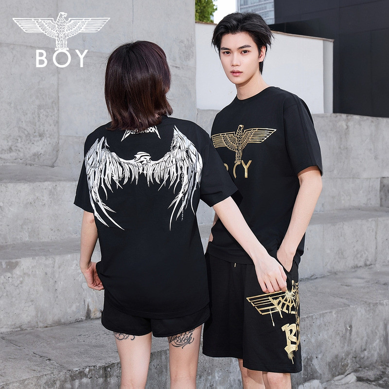 BOY LONDON BOYLONDON夏季短袖情侣款翅膀烫金潮牌凉感T恤N01918 183.6元（需用券）