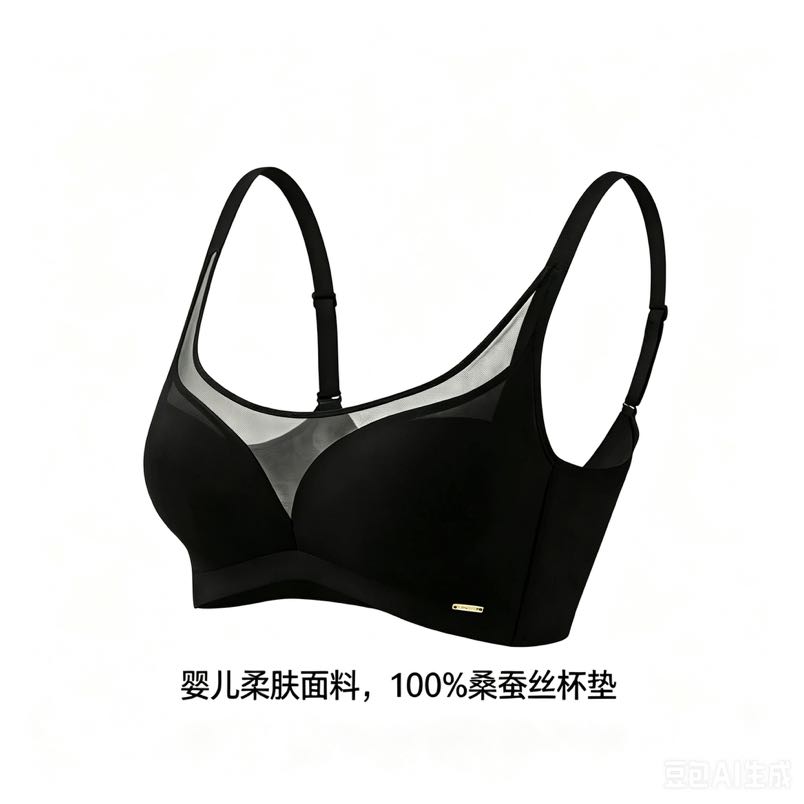 红豆居家 女士文胸（无钢圈100%桑蚕丝杯垫）黑色 80B*1件 29.9元