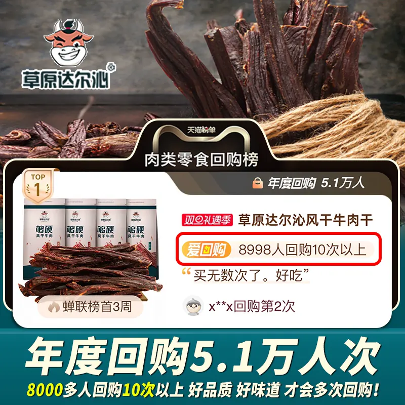 草原达尔沁 正宗内蒙古手撕特超干风干牛肉干小吃零食麻辣特产袋装 72.1元 - 线报酷