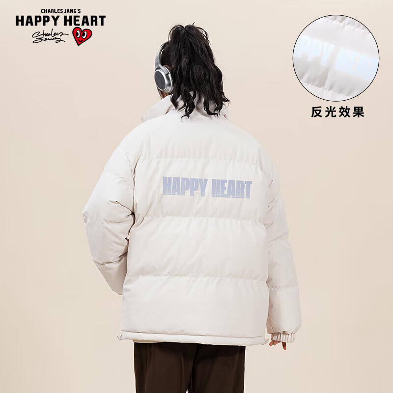 CHARLES JANG'S HAPPY HEART 查尔斯桃心 加厚保暖美式休闲学生面包服宽松立领反光