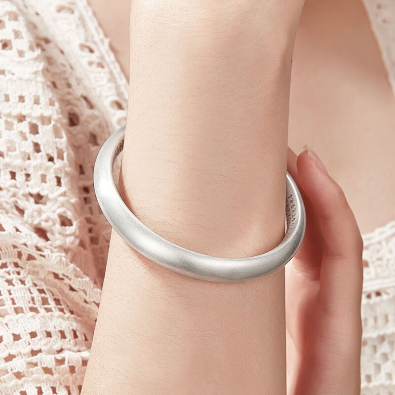 DR-FLVVS 胖东来品质古法传承心经银手镯女s999足闭口磨砂开口素圈纯银平安 