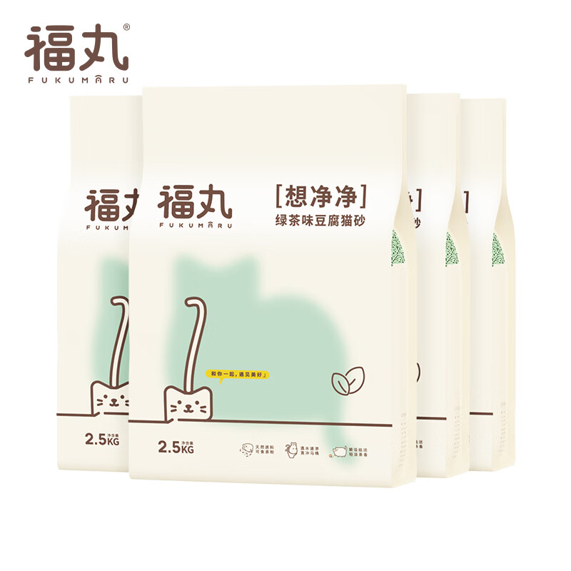清新茶香除臭强：FUKUMARU 福丸 豆腐猫砂 2.5kg*4包 绿茶味 79.8元