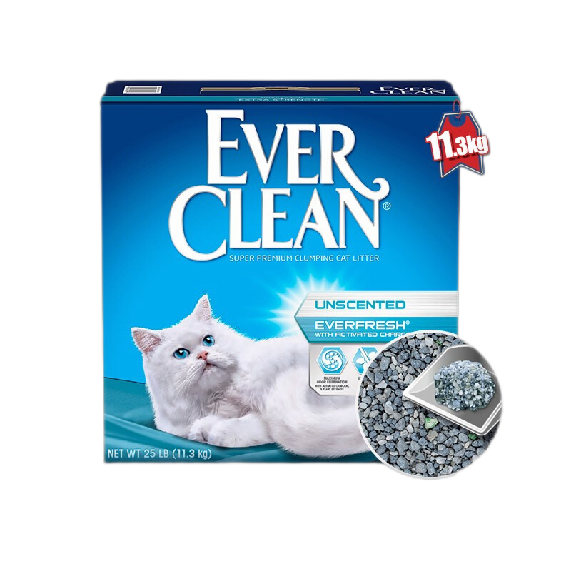 EVER CLEAN 铂钻 美国进口铂钻猫砂25磅*5箱 蓝标钻膨润土矿猫沙除臭 蓝标-25磅*