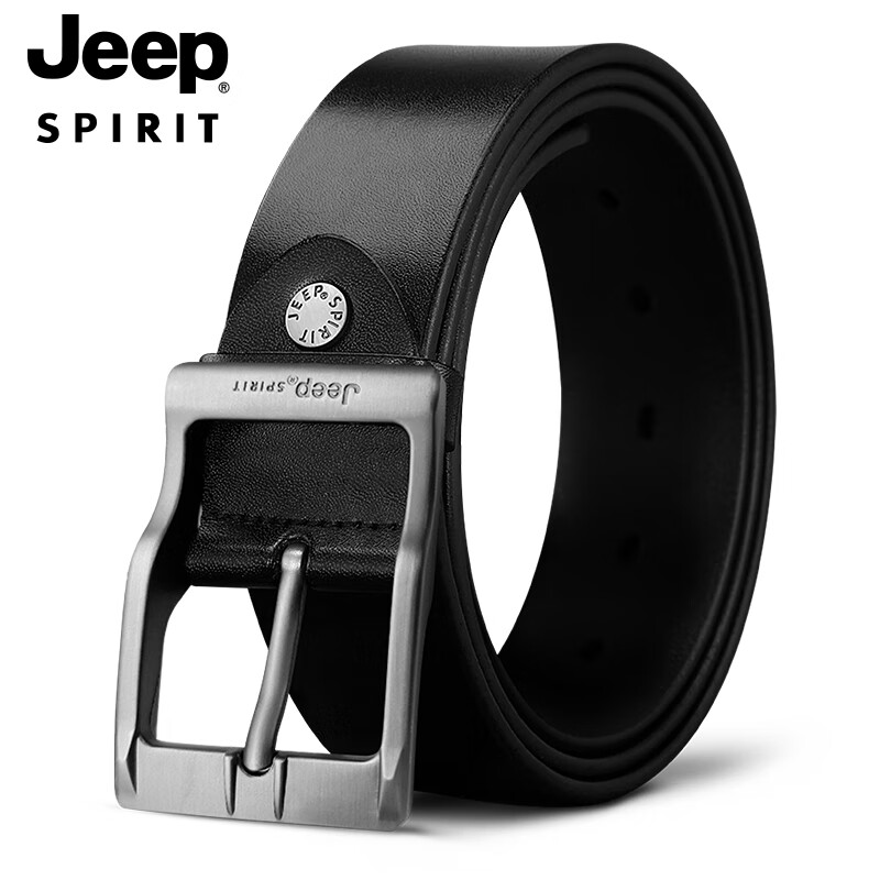 JEEP SPIRIT 吉普皮带男士头层牛皮针扣休闲商务送男友老公礼物 黑色 125cm 94.05