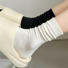 YUZHAOLIN 俞兆林 4双白色堆堆袜子女士中筒袜棉ins潮秋冬款无骨运动袜月子长