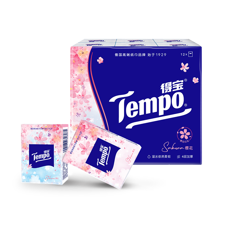 Tempo 得宝 樱花味 手帕纸 4层7张12包 9.15元