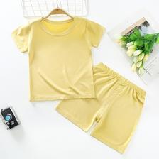 瑄妮薇 2022夏季新款儿童莫代尔短袖套装男女童高腰家居服宝宝两件套 黄色 