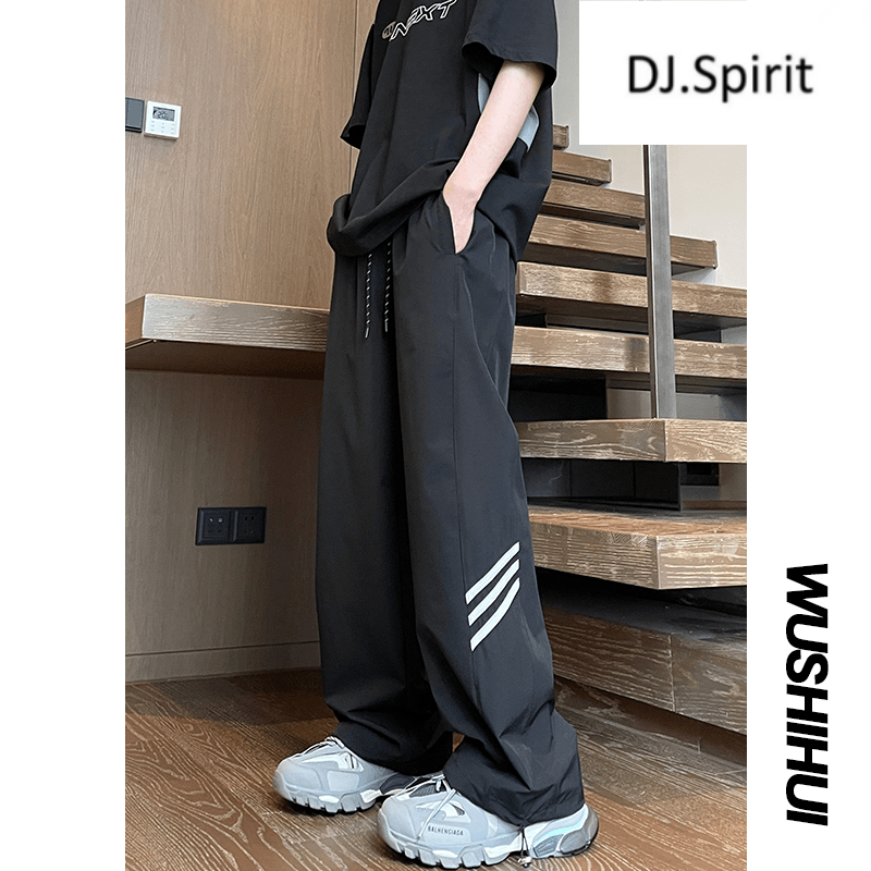 DJ.SPIRIT 春秋季冲锋休闲裤男女宽松大码运动百搭条纹情侣裤子潮 29.9元