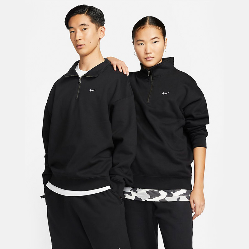 NIKE 耐克 Solo Swoosh系列 纯色半拉链长袖卫衣 男女同 黑色 DQ5210-010 358元（需