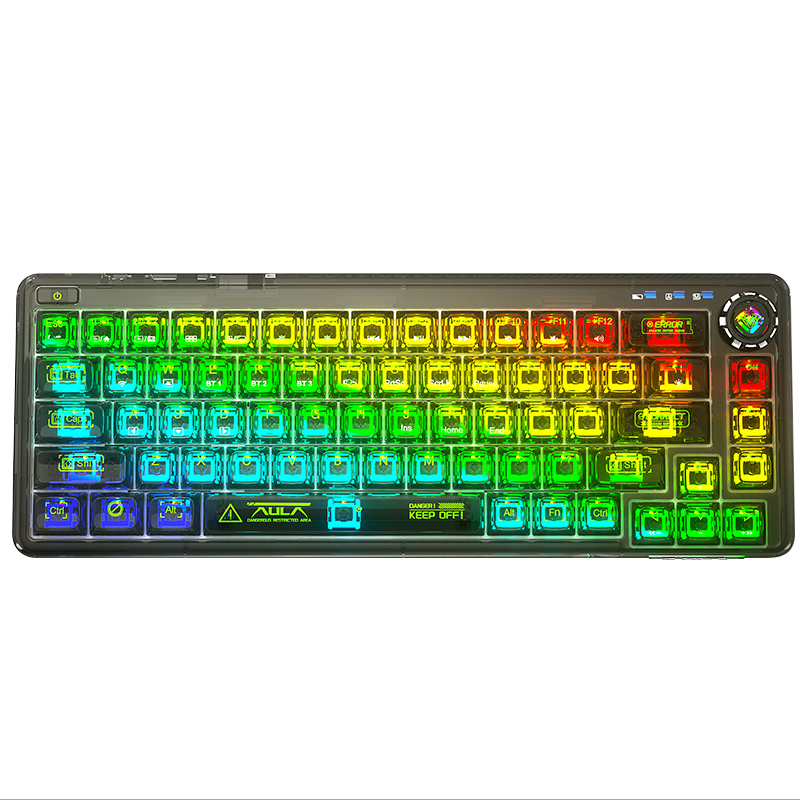 AULA 狼蛛 F68 68键 2.4G蓝牙 多模无线机械键盘 黑透 冰晶轴 RGB 394元