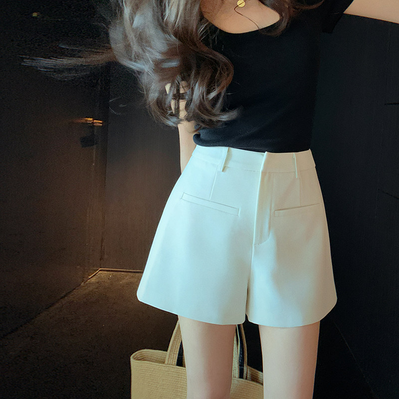 移动端：bigyu 高腰A字西装阔腿短裤女新款小个子夏季薄款黑白显瘦休闲裤 16