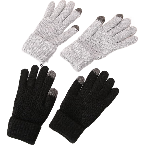 可触屏骑行保暖手套 户外运动加绒加厚棉防寒毛线手套 秋冬男女通用 灰色 
